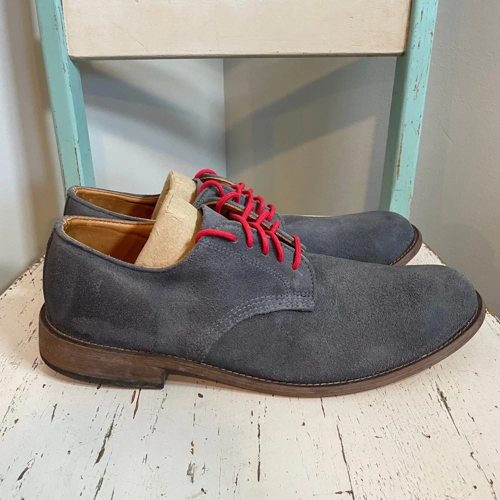 Vintage Shoe Company Mens Grey Red Laces Suede Derby Shoes USA Size 11.5 M